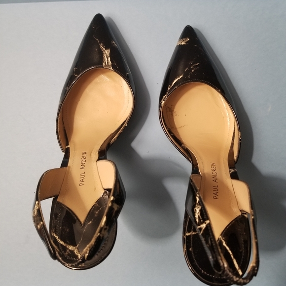 Paul Andrew Black and White Marble Slingback Pumps - Picture 2 of 4